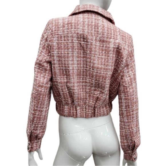 NWT Walter Baker Cropped Pink & White Tweed Moto Jacket - Picture 6 of 6